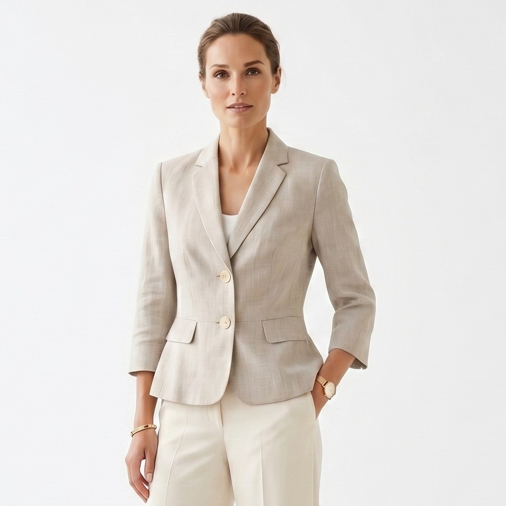 ANN TAYLOR Beige Cotton Linen Blend 3/4 sleeve Jacket Blazer Size 2P $160